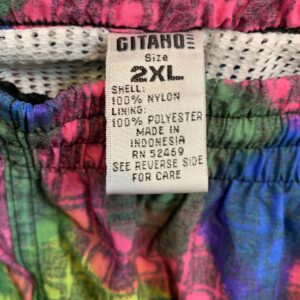 GITANO RAD! 1980S-90S FUNKY PRINT SWIM SHORTS WITH BLACK DRAWSTRING in PINK, YELLOW, BLUE
