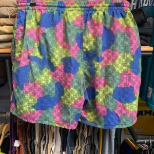 GITANO RAD! 1980S-90S FUNKY PRINT SWIM SHORTS WITH BLACK DRAWSTRING in PINK, YELLOW, BLUE