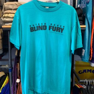SCREEN STARS 1990 DEADSTOCK RUTGER HAUER BLIND FURY LOGO GRAPHIC SINGLE STITCH T-SHIRT in GREEN