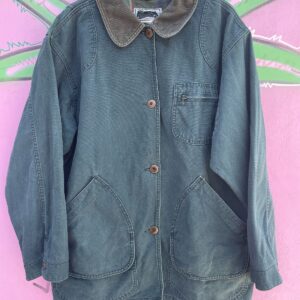 LL BEAN LL BEAN BUTTON UP CHORE JACKET W/ CORDUROY COLLAR in GREEN
