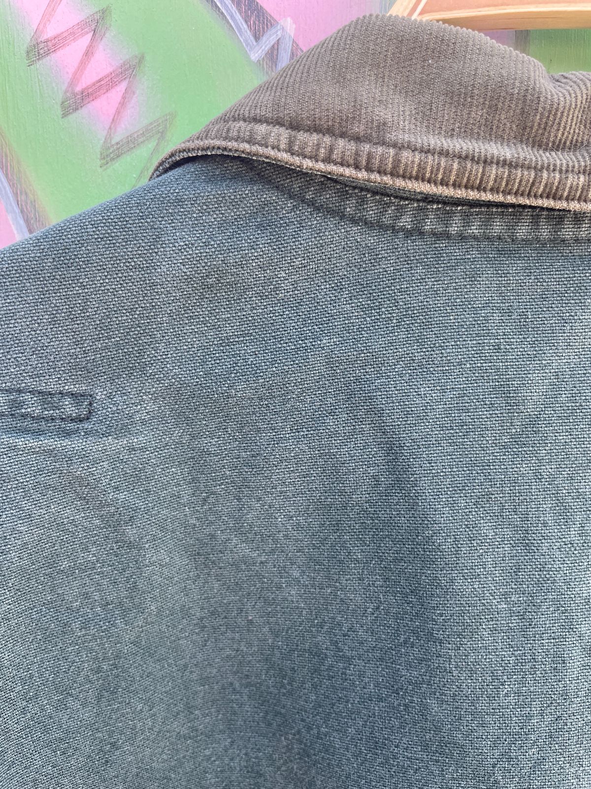 LL BEAN LL BEAN BUTTON UP CHORE JACKET W/ CORDUROY COLLAR in GREEN