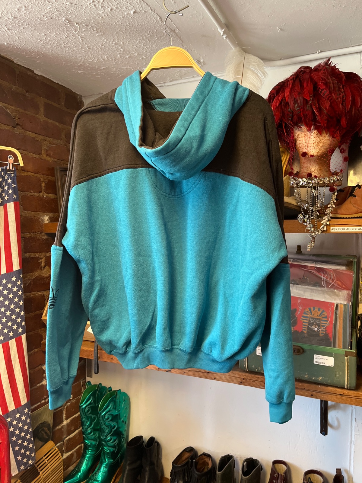ADIDAS AS-IS ADIDAS COLORBLOCK HOODIE WITH LOGO in TEAL, WHITE, BLACK
