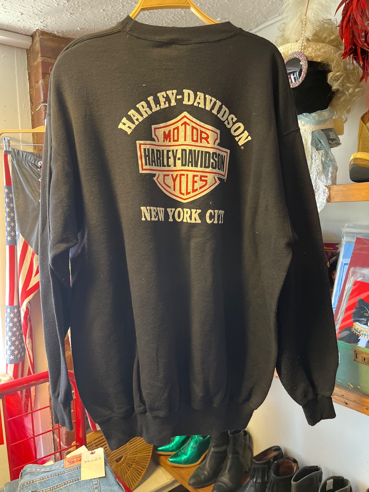 HARLEY-DAVIDSON AS-IS HARLEY-DAVIDSON BLACK SWEATSHIRT WITH EAGLE GRAPHIC in BLACK, WHITE