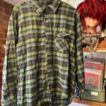 AS-IS GREEN AND BLACK PLAID FLANNEL SHIRT BUTTON FRONT