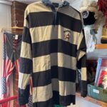 EMBROIDERED WRANGLER PBR LONG SLEEVE STRIPED RUGBY SHIRT DENIM COLLAR