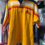 FUN! STRIPED HEAVY KNIT RUGBY SHIRT EMBROIDERED USA RUGBY COACH LOGO