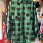 AS-IS 1990S GREEN AND BLACK BUFFALO PLAID FLANNEL SHIRT WITH CHEST POCKETS
