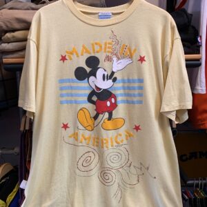 ALLISON *AS-IS* 1980S MADE IN AMERICA MICKEY MOUSE GRAPHIC T-SHIRT STARS & STRIPES in YELLOW, RED, BLACK