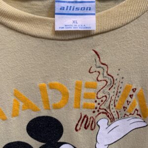 ALLISON *AS-IS* 1980S MADE IN AMERICA MICKEY MOUSE GRAPHIC T-SHIRT STARS & STRIPES in YELLOW, RED, BLACK