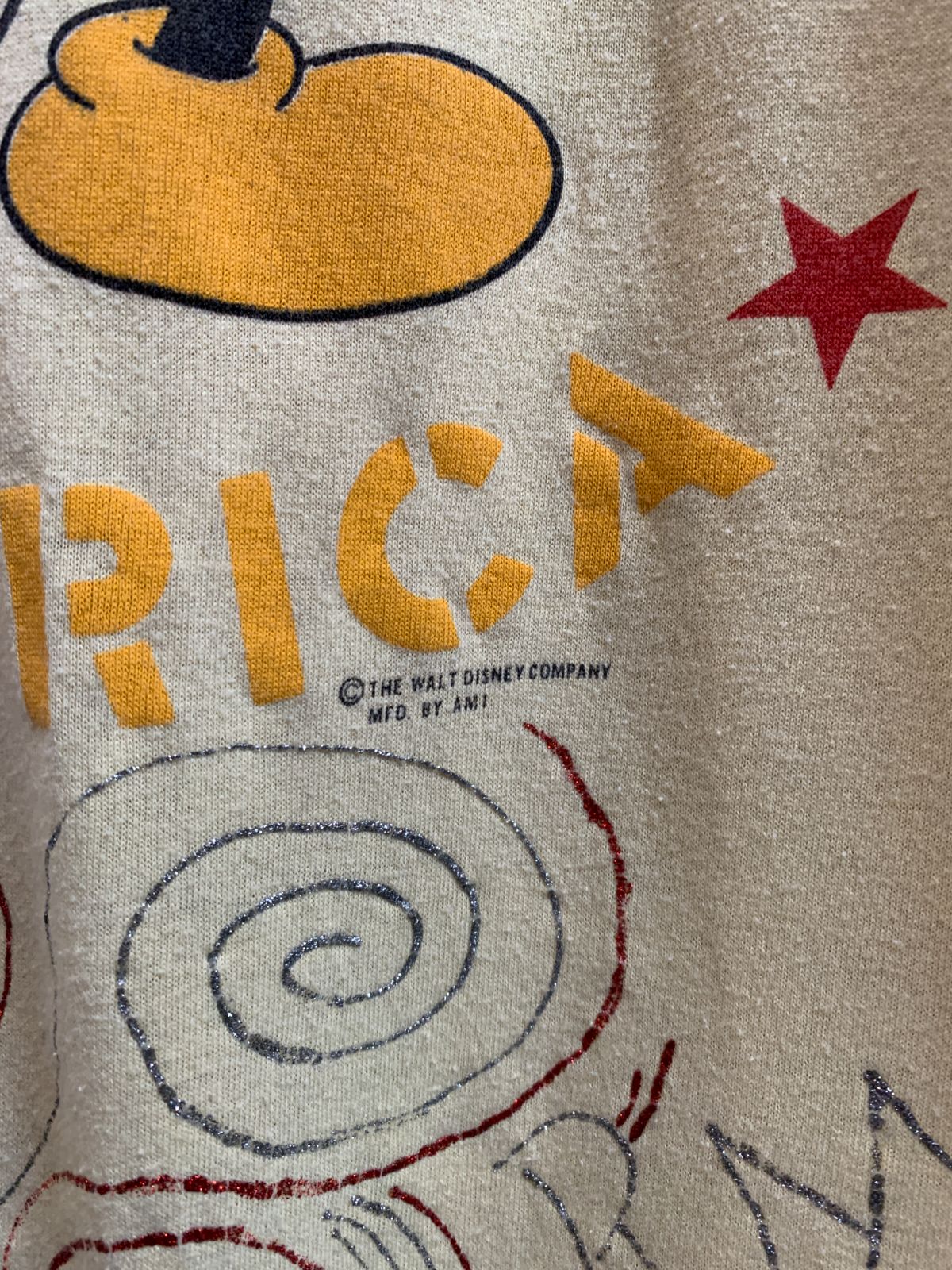 ALLISON *AS-IS* 1980S MADE IN AMERICA MICKEY MOUSE GRAPHIC T-SHIRT STARS & STRIPES in YELLOW, RED, BLACK