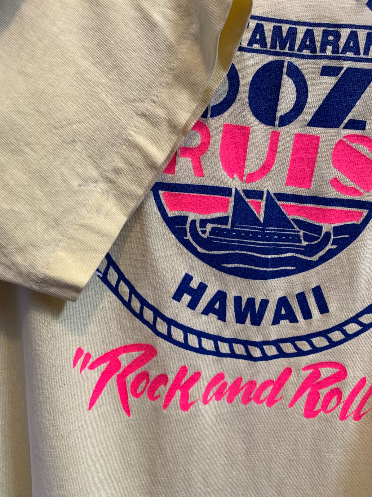 HANES AIKANE HAWAII NEON CATAMARAN BOOZE CRUISE GRAPHIC SINGLE STITCH T-SHIRT in YELLOW, BLUE, PINK