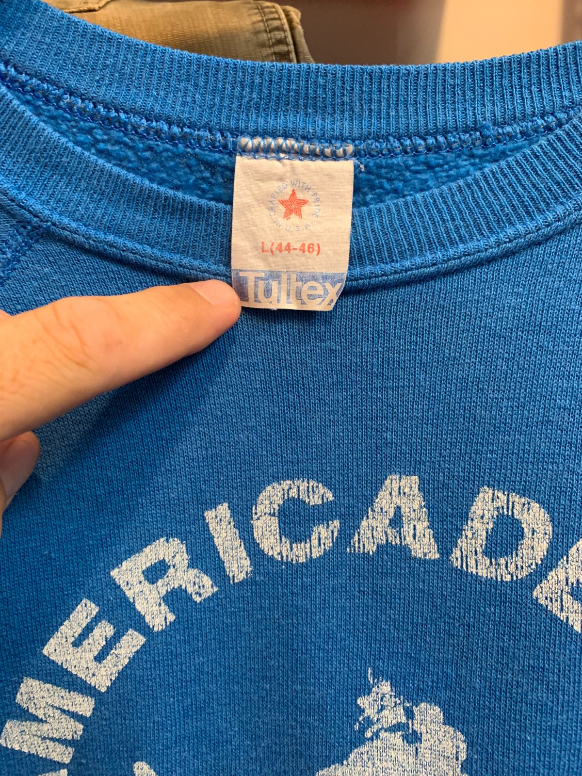 TULTEX 1986 AMERICADE MOTORCYCLE LAKE GEORGE NY PULLOVER SWEATSHIRT in BLUE