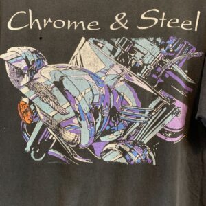 HARLEY DAVIDSON *AS-IS* PERFECTLY DISTRESSED! 1990S HARLEY DAVIDSON CHROME & STEEL MOTORCYCLE GRAPHIC SINGLE STITCH T-SHIRT in BLACK, PURPLE, BLUE