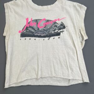 *AS-IS* 1980S JOHN COUGAR MELLENCAMP 1984 TOUR CROPPED RINGER TEE in WHITE