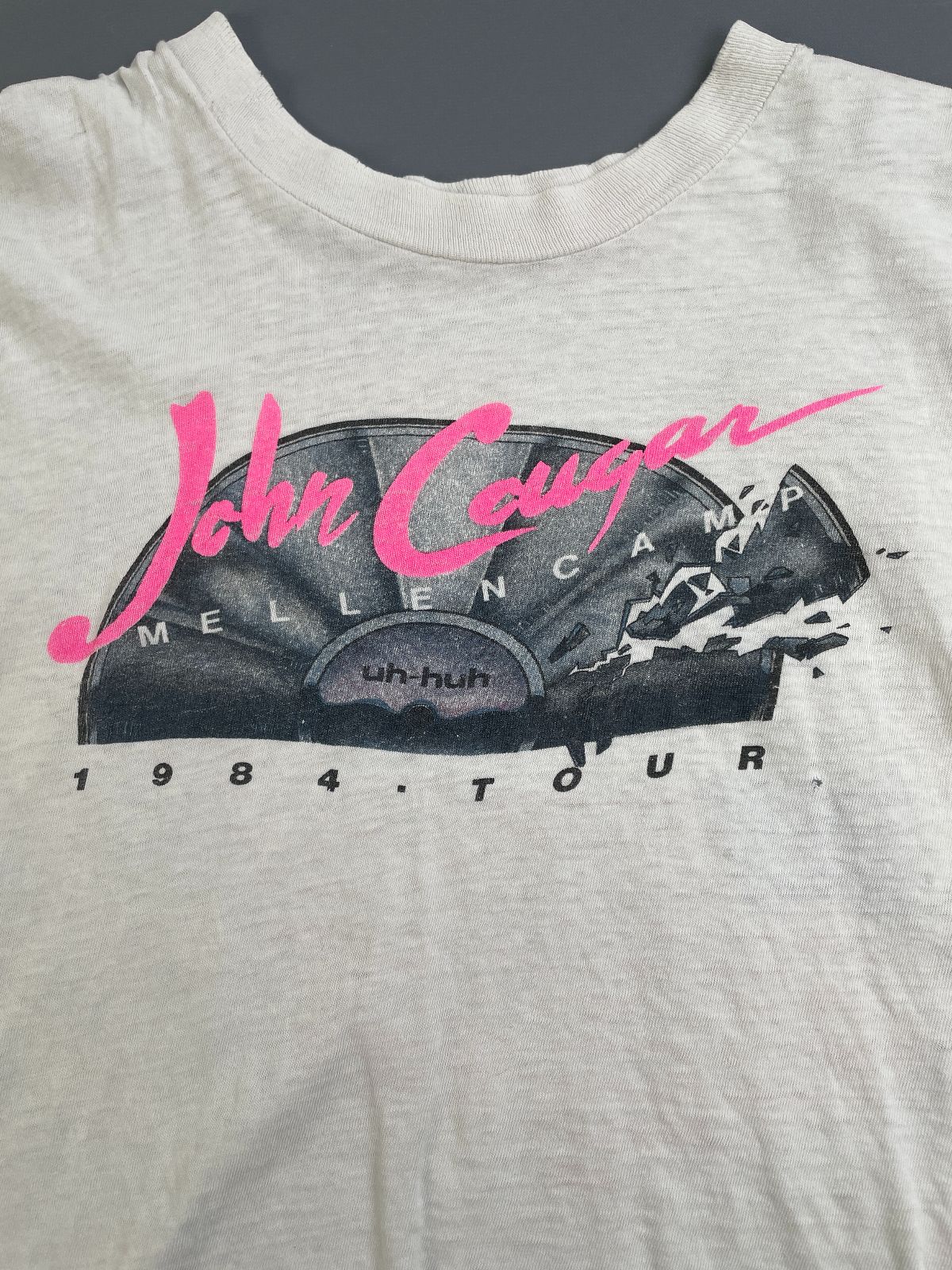 *AS-IS* 1980S JOHN COUGAR MELLENCAMP 1984 TOUR CROPPED RINGER TEE in WHITE