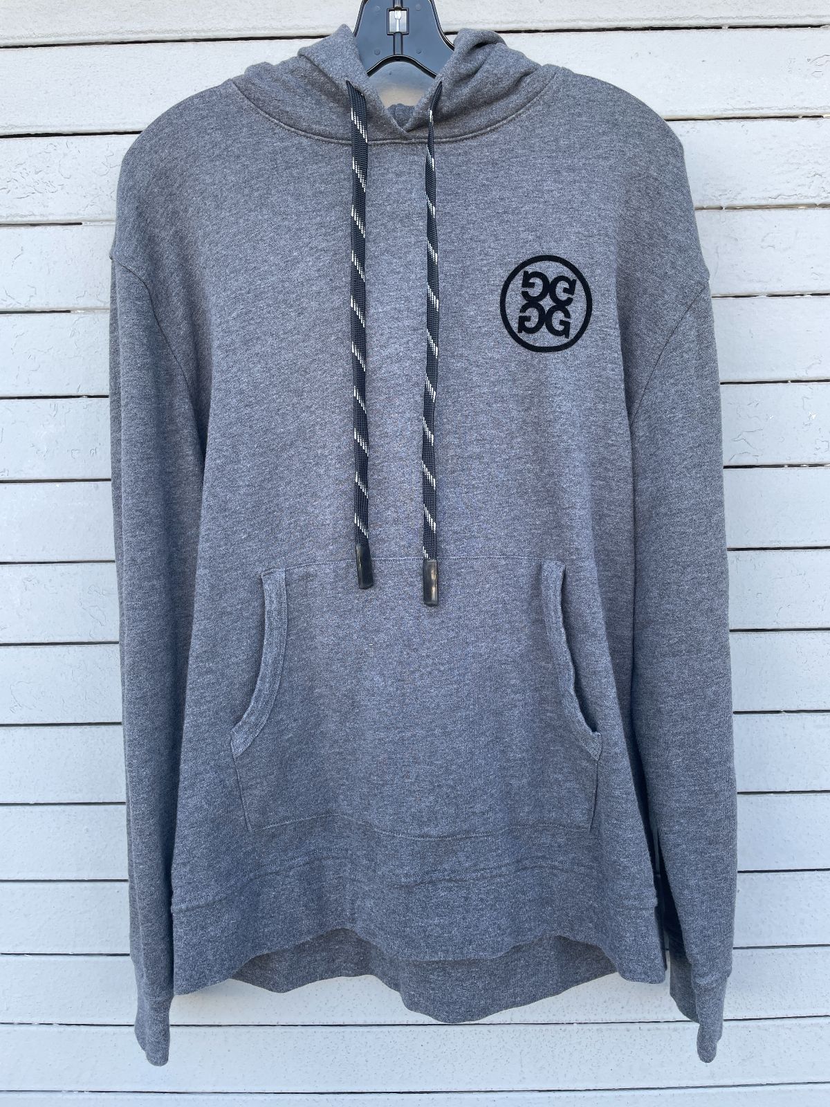 G/FORE G/FORE HOODED FRENCH TERRY SWEATSHIRT W/ FLOCKED LOGO in GRAY