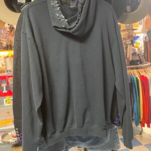 FRUIT OF THE LOOM DISTRESSED SAFETY PIN PUNK ZIPUP HOODED SWEATSHIRT in BLACK