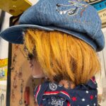DENIM PANEL NEWSIE HAT W/ WOLF HAND EMBROIDERY