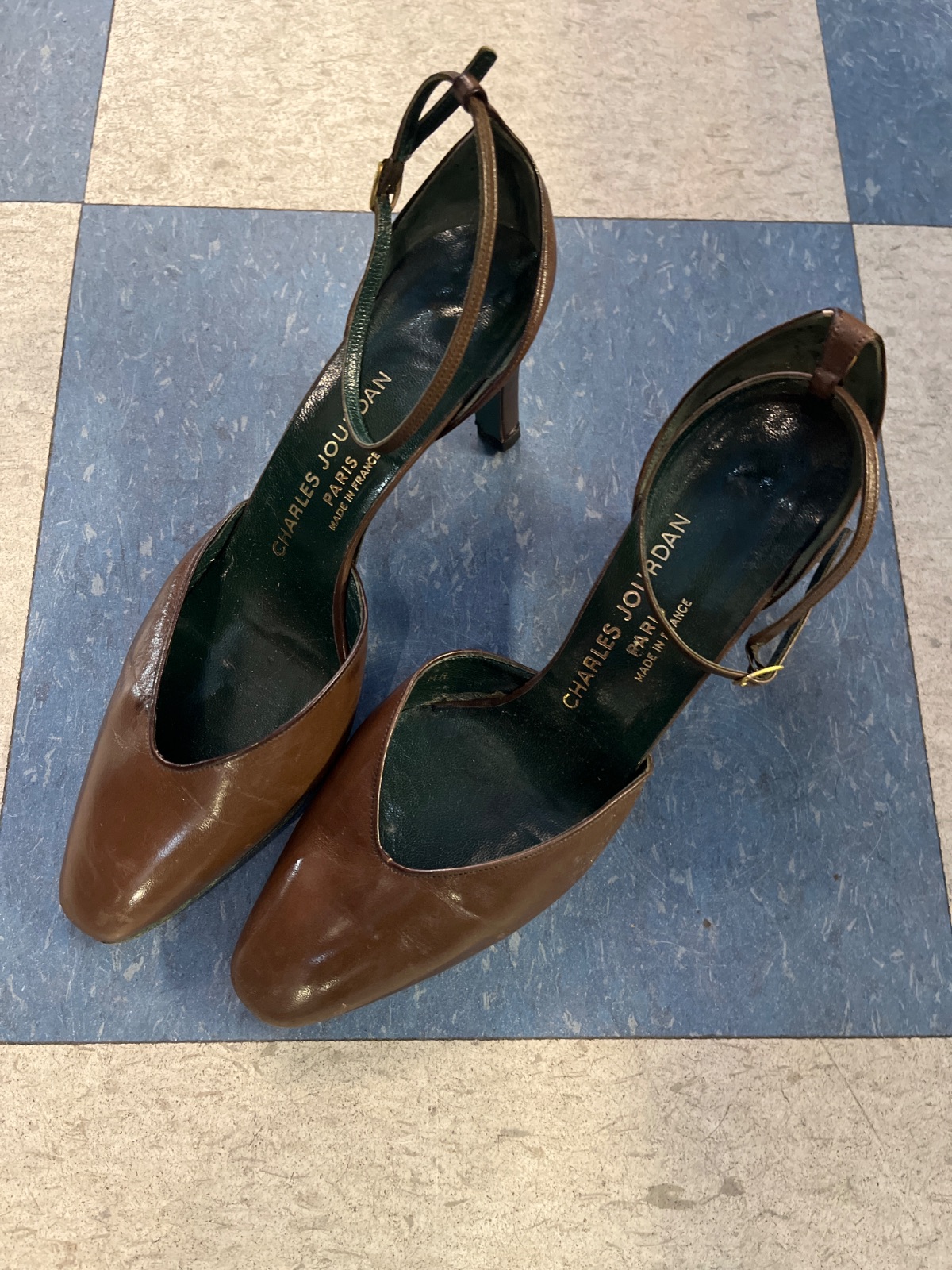 CHARLES JOURDAN CHARLES JOURDAN BROWN LEATHER WOMEN'S HEELS WITH ANKLE STRAPS in BROWN, BLACK