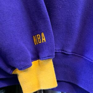 LEE SPORT EMBROIDERED LOS ANGELES LAKERS BASKETBALL COLORBLOCK SWEATSHIRT STRIPED SLEEVE in PURPLE, YELLOW