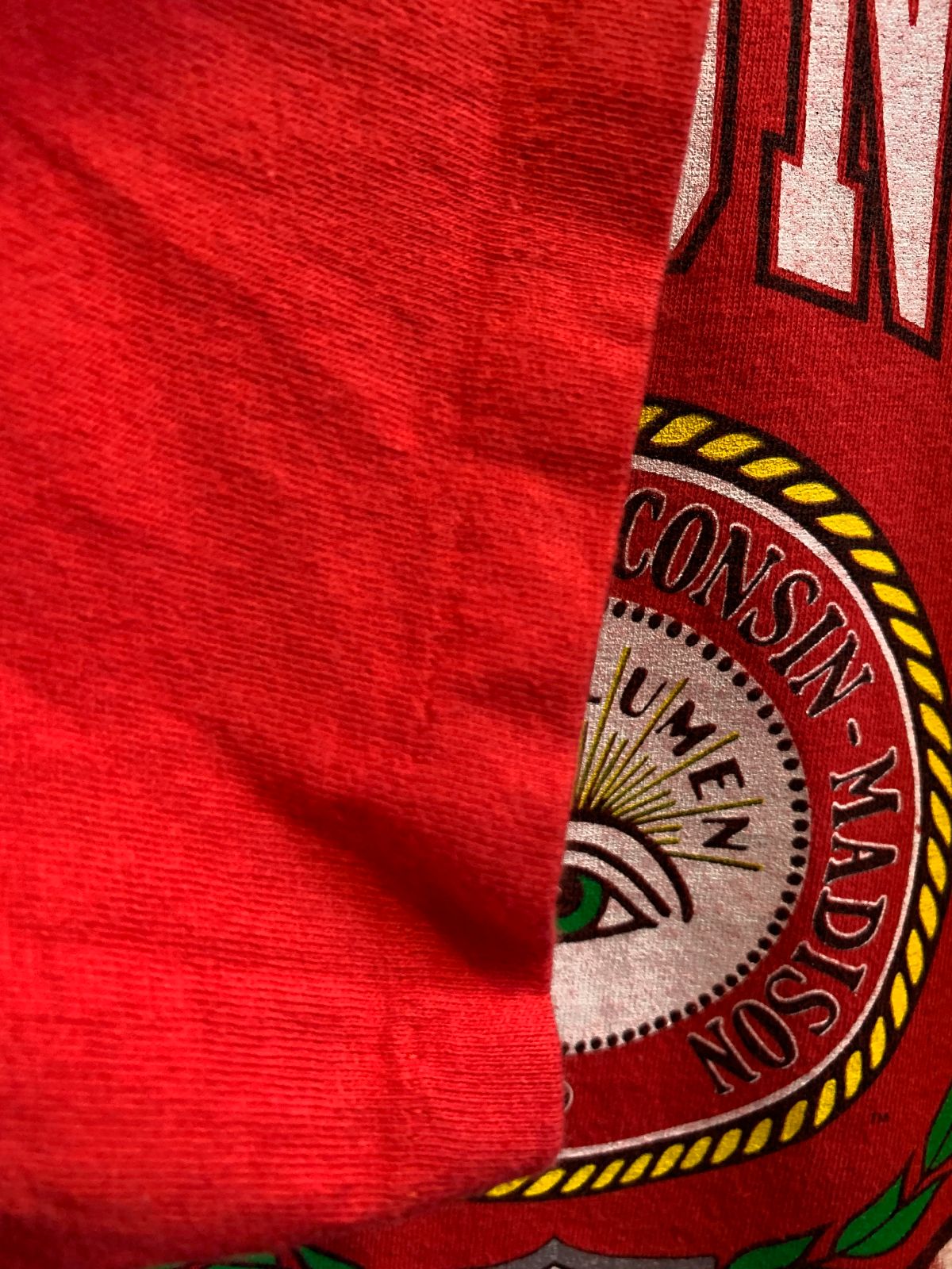 SATURDAYS HERO 1991 WISCONSIN UNIVERSITY SINGLE STITCH T-SHIRT BOXY FIT in RED, WHITE, GREEN
