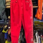 1980S SWEET CONTRAST WHITE STITCHING DENIM PANTS W/ PAISLEY HAND EMBROIDERY