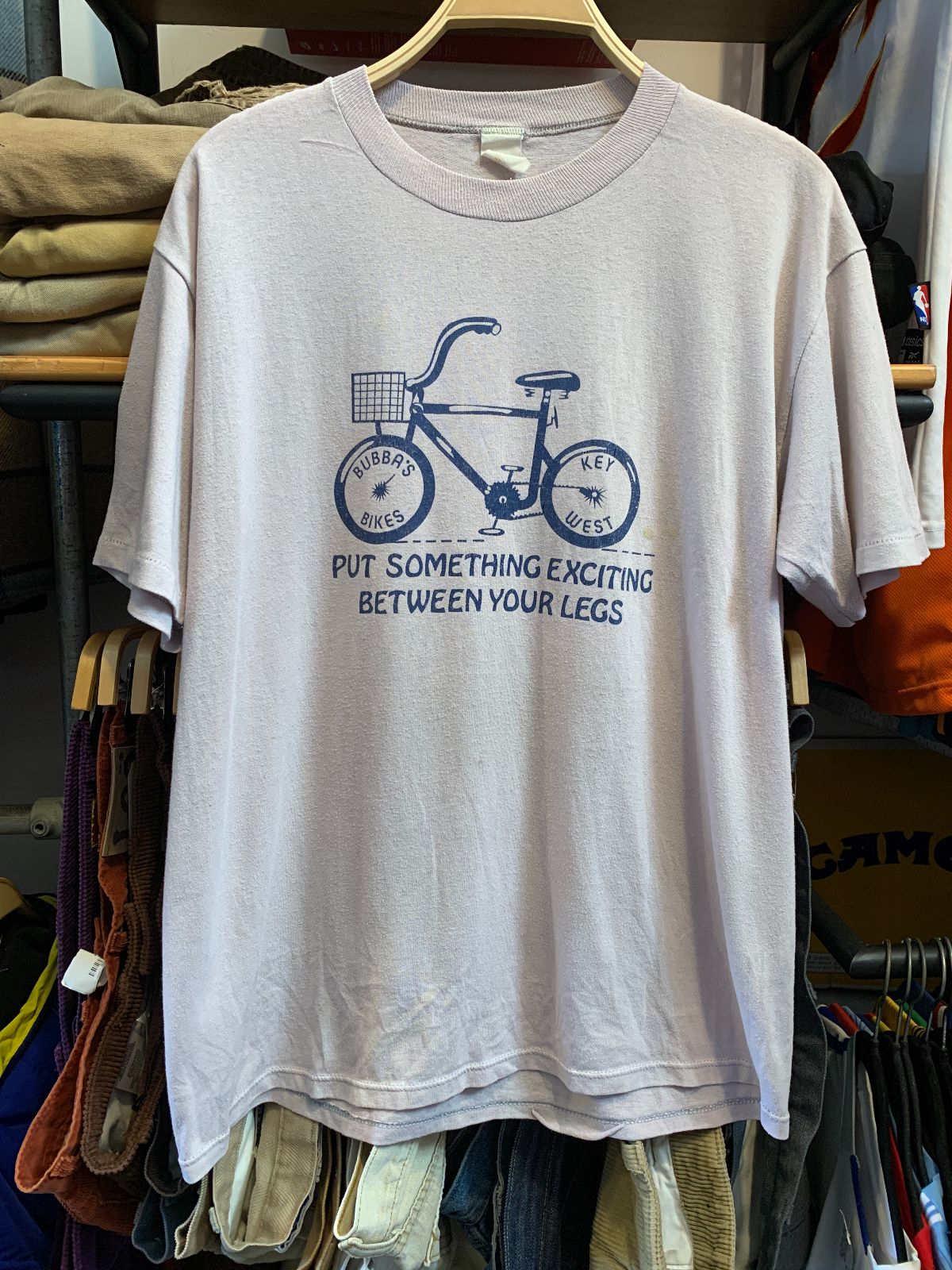 SHAMROCK PUT SOMETHING EXCITING BETWEEN YOUR LEGS SINGLE STITCH T-SHIRT BUBBAS BIKES KEY WEST FLORIDA in PINK