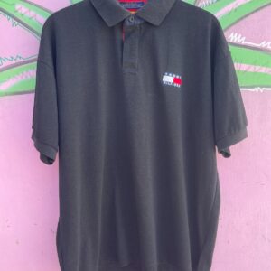 TOMMY HILFIGER TOMMY HILFIGER BLACK POLO SHIRT WITH LOGO PATCH in BLACK, RED, WHITE, BLUE