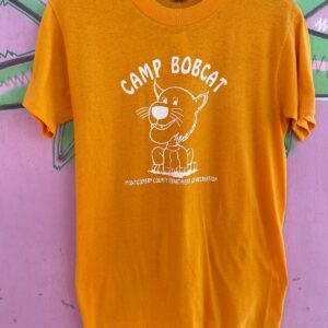 1970S-80S CAMP BOBCAT GRAPHIC SINGLE STITCH 50/50 T-SHIRT in YELLOW