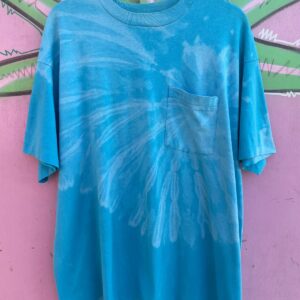 BLEACH DYED SINGLE STITCH POCKET TEE T-SHIRT in BLUE, WHITE