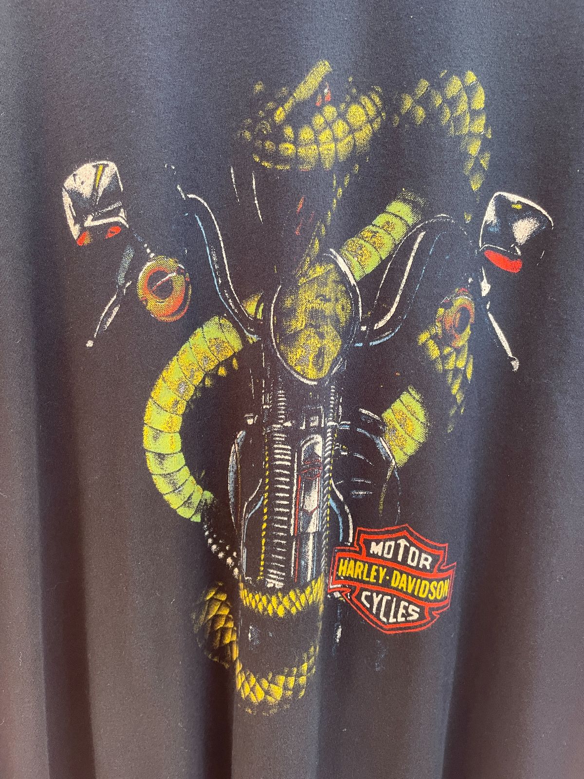 BOOTLEG HARLEY DAVIDSON SNAKE ON BIKE GRAPHIC T-SHIRT in BLACK