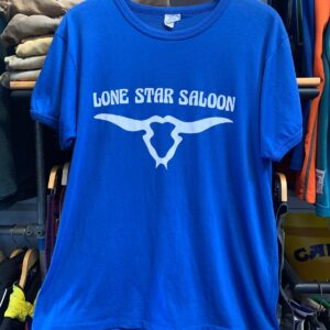 GOLDEN WEST SPORTSWEAR LONE STAR SALOON GRAND PRAIRIE RINGER GRAPHIC T SHIRT in BLUE