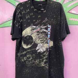 FRUIT OF THE LOOM 1991 STARWARS DEATHSTAR AOP GRAPHIC SINGLE STITCH SHIRT in BLACK