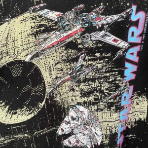 FRUIT OF THE LOOM 1991 STARWARS DEATHSTAR AOP GRAPHIC SINGLE STITCH SHIRT in BLACK