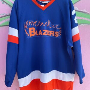NNNA 1980S-90S EMBROIDERED STITCHED LETTERS #2 T. PEREZ NHL BLAZERS COLOR BLOCK HOCKEY JERSEY in BLUE, ORANGE