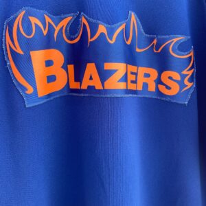 NNNA 1980S-90S EMBROIDERED STITCHED LETTERS #2 T. PEREZ NHL BLAZERS COLOR BLOCK HOCKEY JERSEY in BLUE, ORANGE
