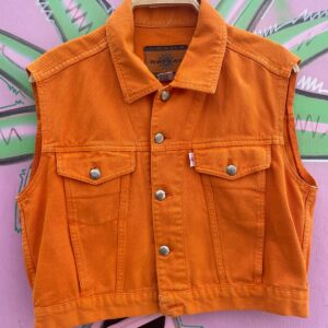 REPEAT JEANS COMPANY MADE IN ITALY! 1990S BRIGHT ORANGE DENIM VEST in ORANGE