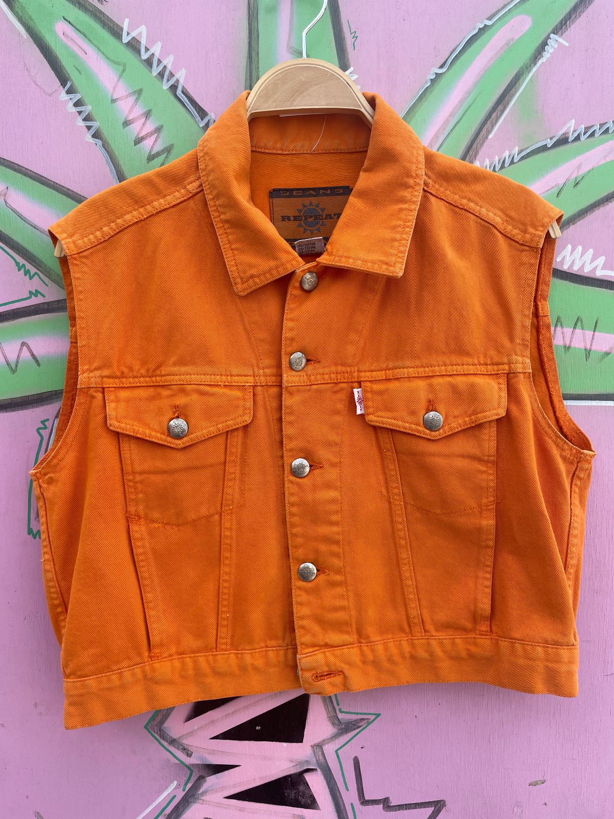 REPEAT JEANS COMPANY MADE IN ITALY! 1990S BRIGHT ORANGE DENIM VEST in ORANGE