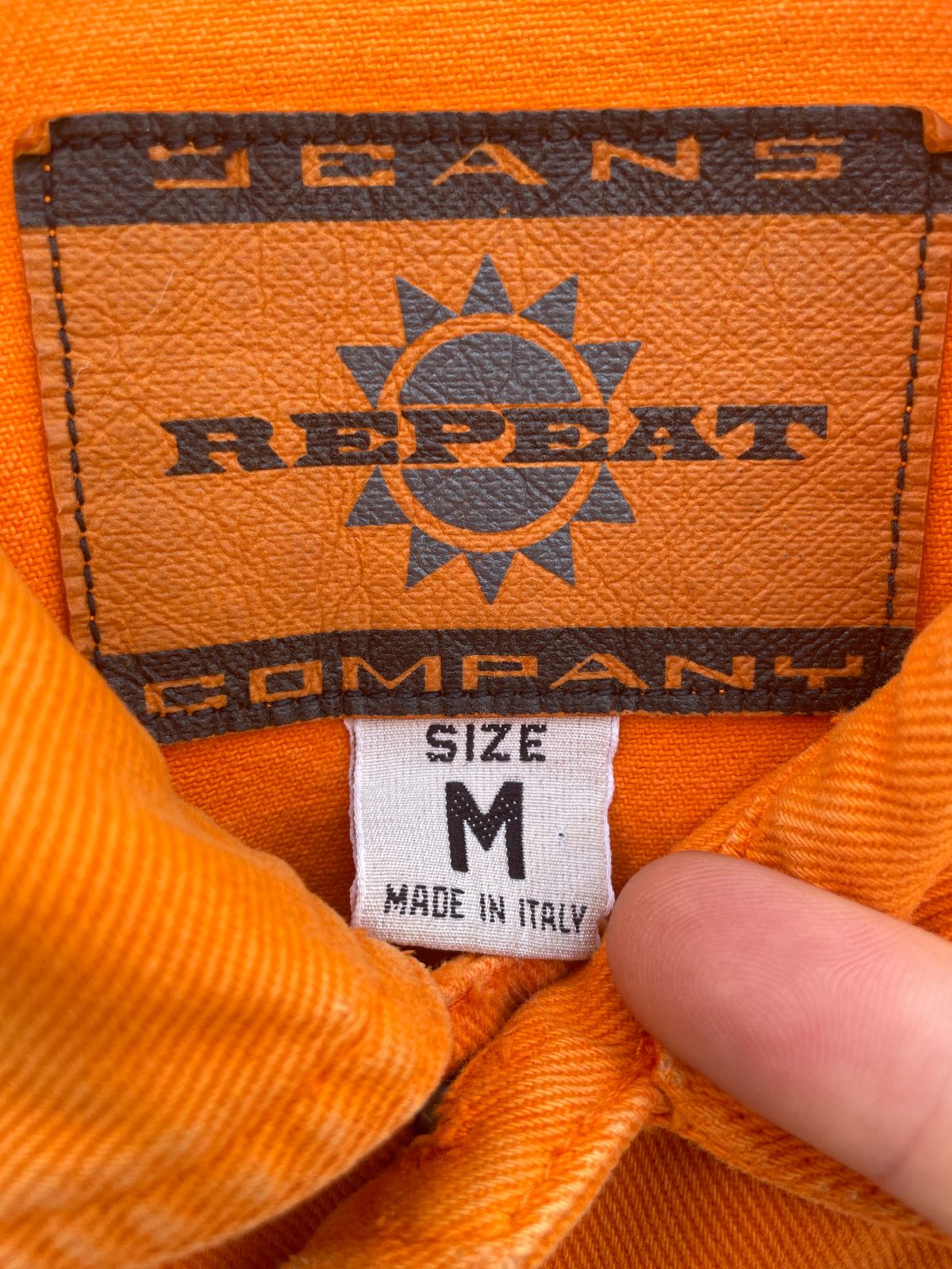 REPEAT JEANS COMPANY MADE IN ITALY! 1990S BRIGHT ORANGE DENIM VEST in ORANGE