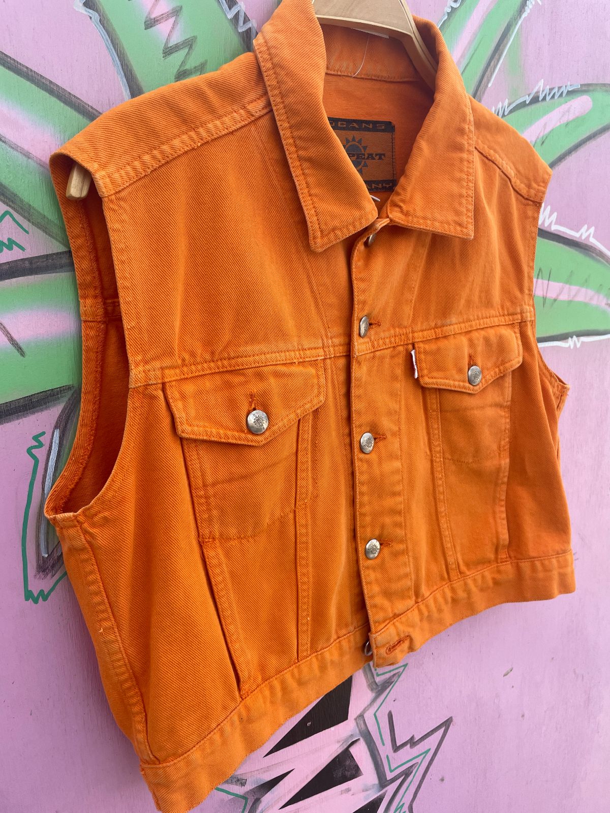 REPEAT JEANS COMPANY MADE IN ITALY! 1990S BRIGHT ORANGE DENIM VEST in ORANGE