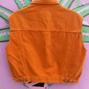REPEAT JEANS COMPANY MADE IN ITALY! 1990S BRIGHT ORANGE DENIM VEST in ORANGE