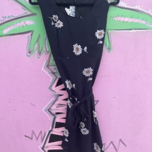 LA BELLE 1990S SUNFLOWER PRINT SLEEVELESS DRESS in BLACK