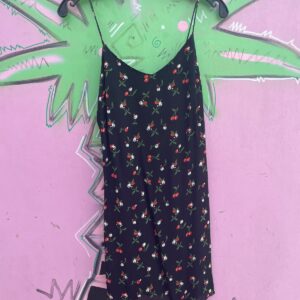 HONEY PUNCH SO CUTE! CHERRY PRINT RAYON MINI DRESS, SPAGHETTI STRAPS in BLACK, RED, GREEN
