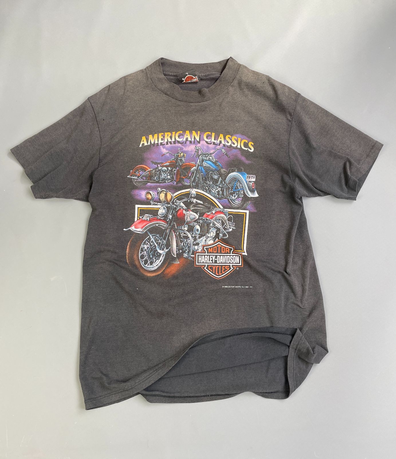 3D EMBLEM HARLEY DAVIDSON *AS-IS* 1980S PERFECTLY SUNFADED AMERICAN CLASSIC HARLEY DAVIDSON BOOT HILL LEATHER SHOP CHEROKEE NC SINGLE STITCH T-SHIRT in BLACK