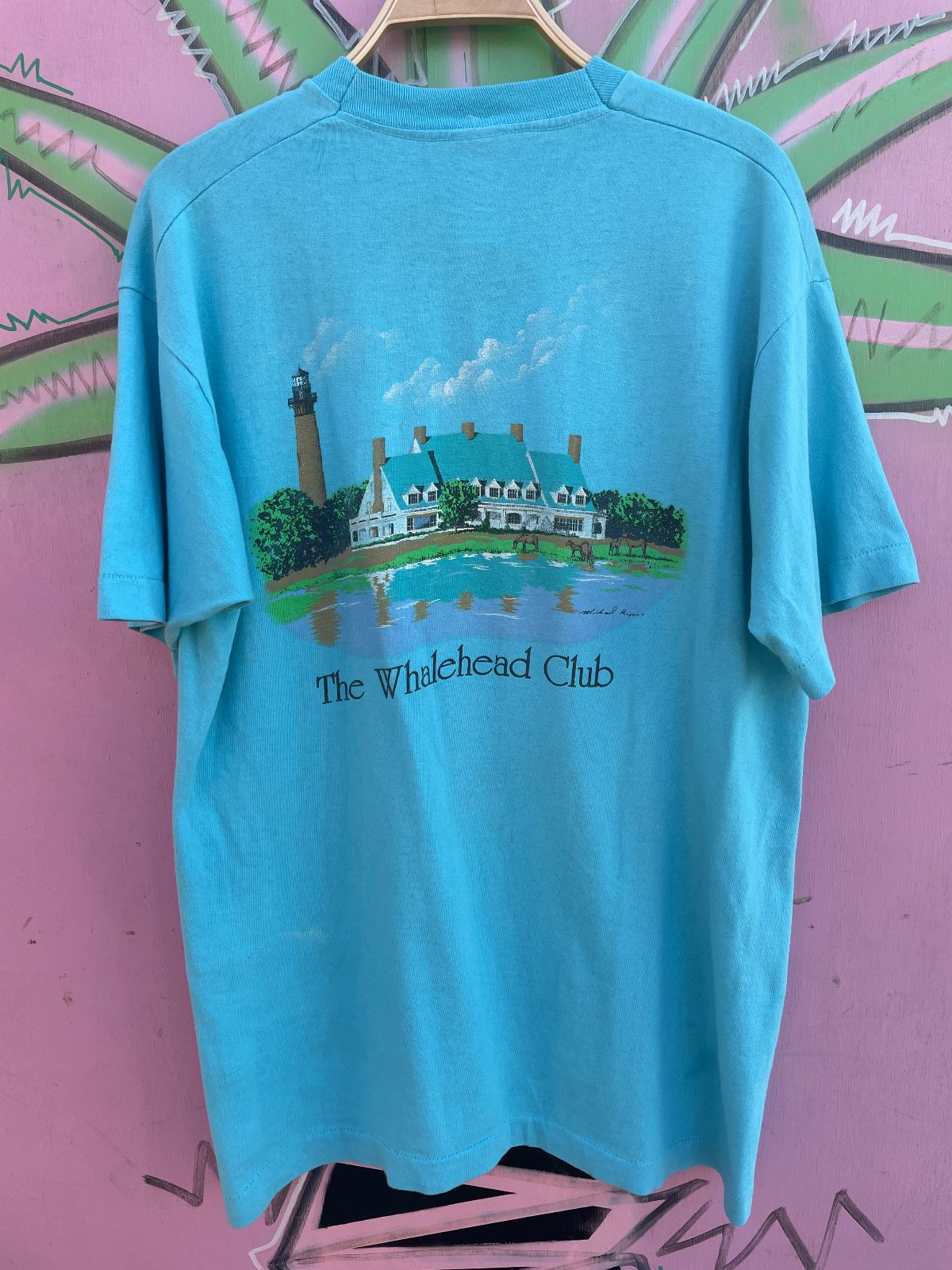 FRUIT OF THE LOOM CLASSIC! THE WHALEHEAD CLUB SINGLE STITCH T-SHIRT in TURQUOISE