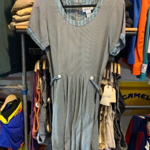 JASMINE *AS-IS* SO CUTE! 1980S-90S SHEER RAYON BABYDOLL ROMPER PLAID COLLAR & CUFFS in BLUE, GREY