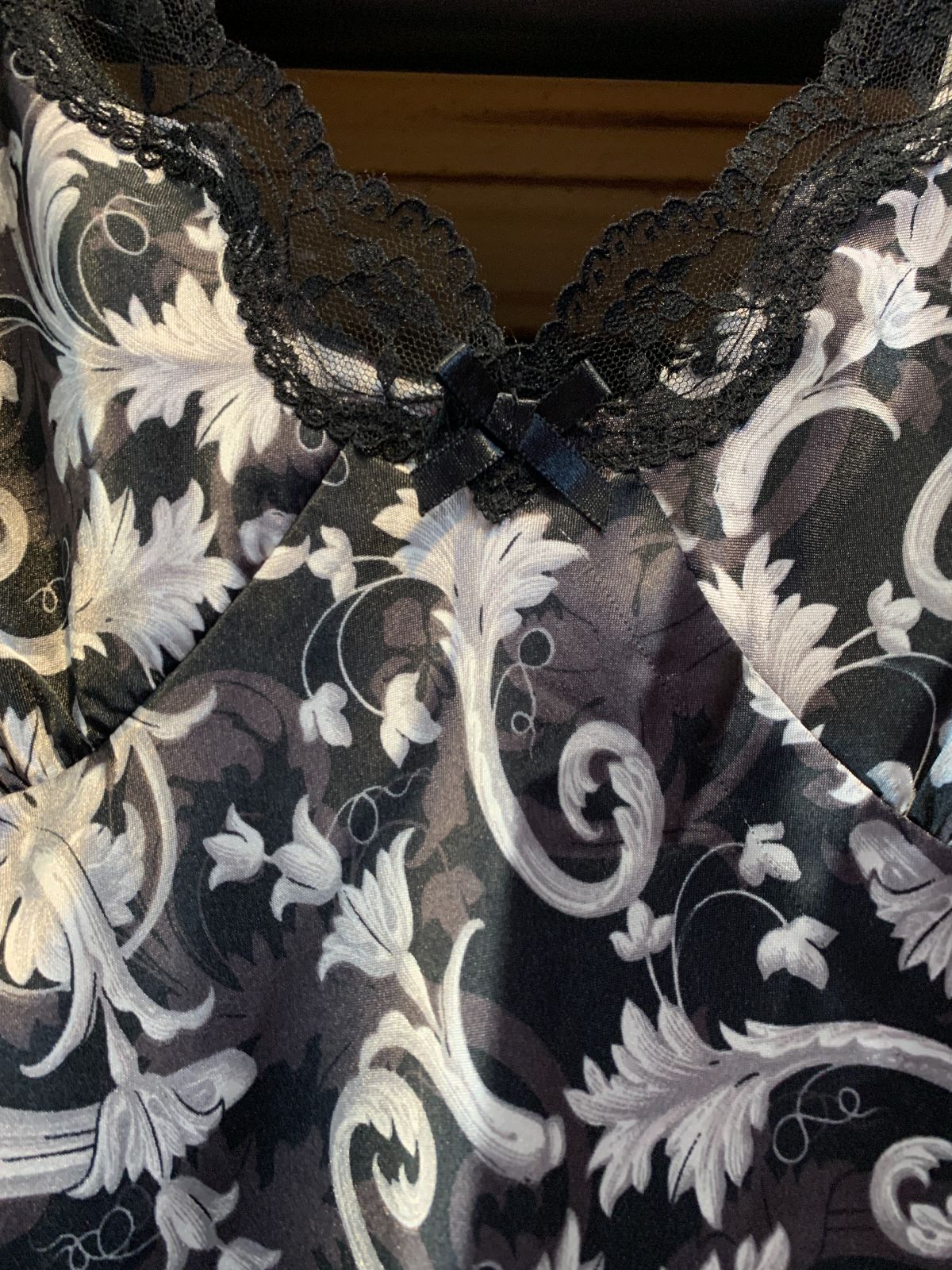 ADONNA Y2K ORNATE PRINT SATIN SLIP DRESS in BLACK, SILVER