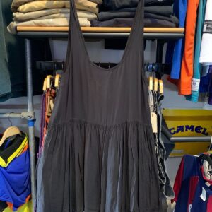 KIMCHI BLUE SO CUTE! PAPER THIN SHORT SLEEVELESS MINI DRESS, MOTHER OF PEARL BUTTONS in BLACK