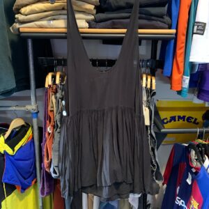 KIMCHI BLUE SO CUTE! PAPER THIN SHORT SLEEVELESS MINI DRESS, MOTHER OF PEARL BUTTONS in BLACK