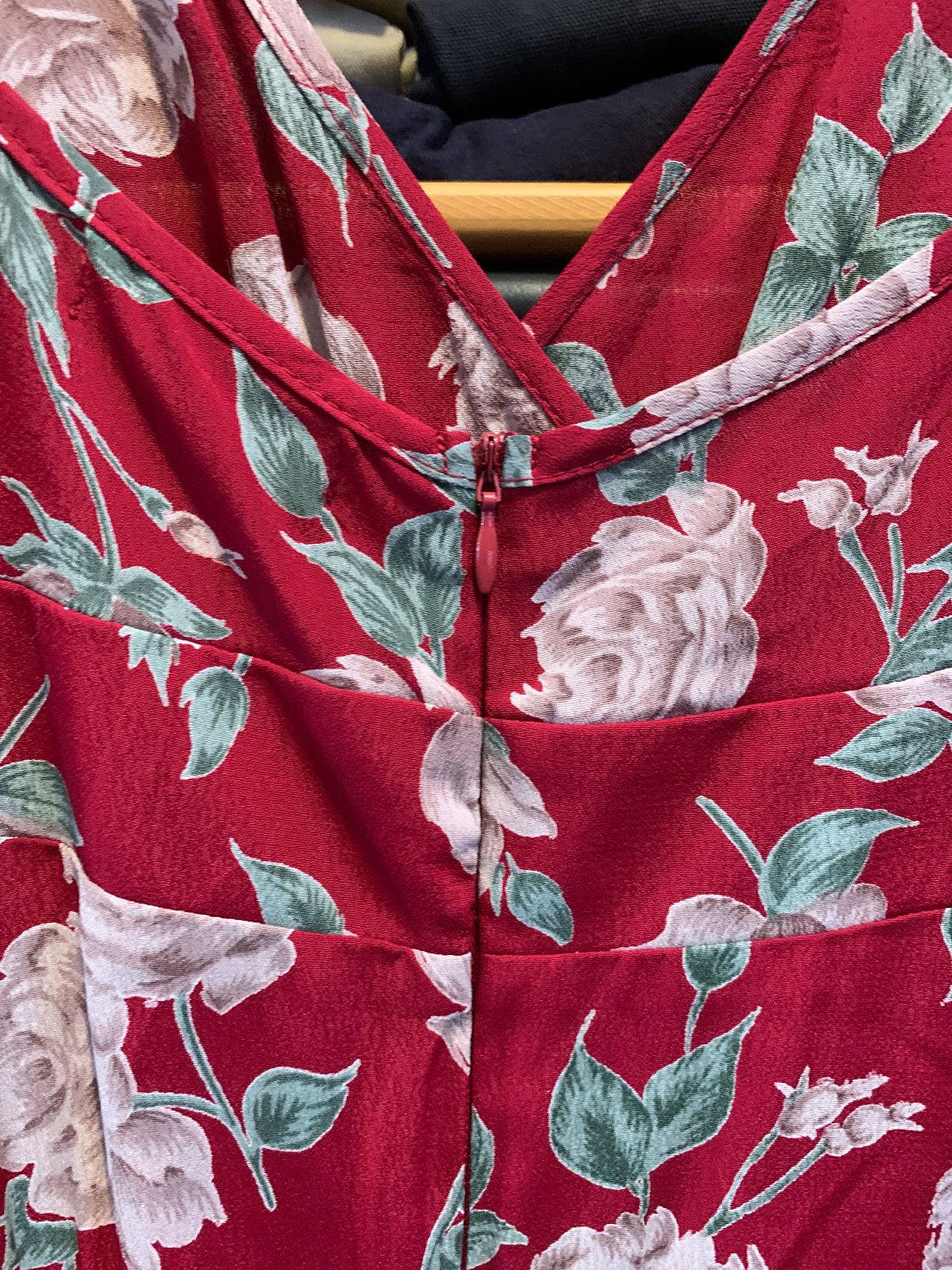 MADE IN USA - LOCAL DESIGNER FLORAL PRINT FITTED RAYON MIDI DRESS, PEPLUM RUFFLE in RED, GREEN, WHITE